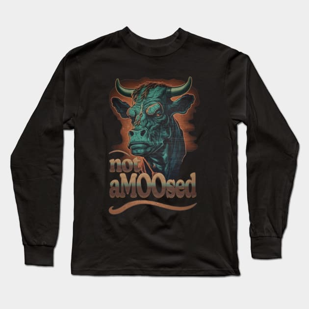 Not Amused - The Grumpy Cowboy Cow Long Sleeve T-Shirt by RailoImage